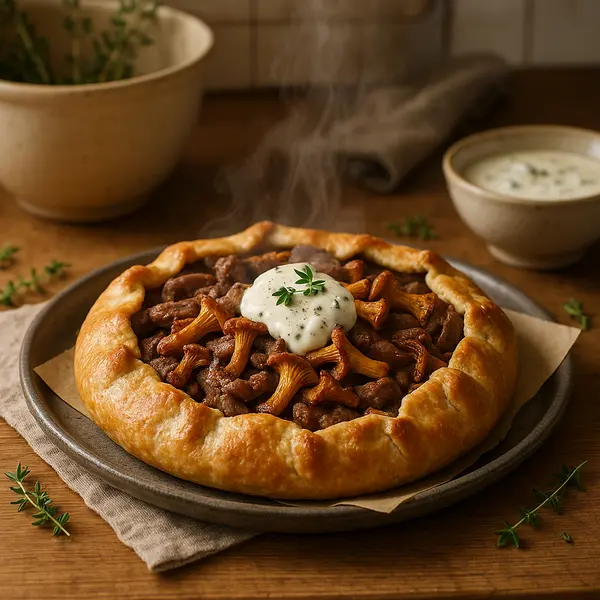 Beef Recipe: Beef and Chanterelle Mushroom Galette with Thyme Cream