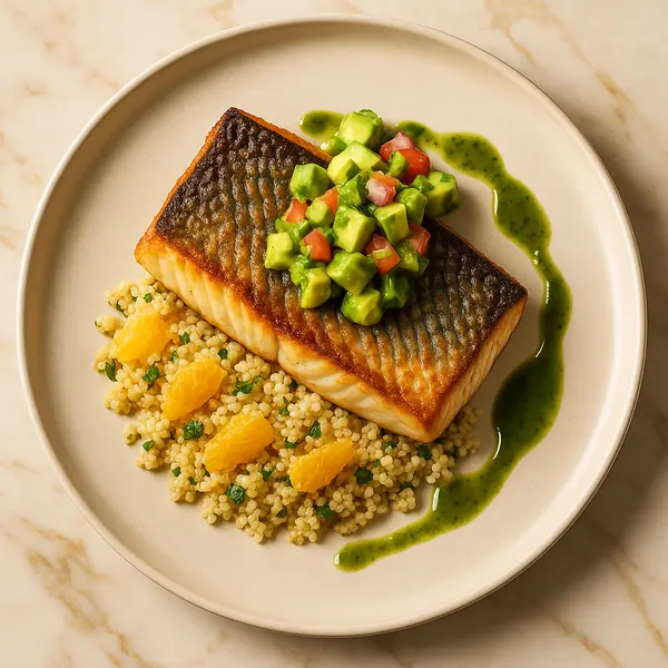 Beef Recipe: Pan-Seared Barramundi with Citrus-Infused Quinoa and Avocado Salsa