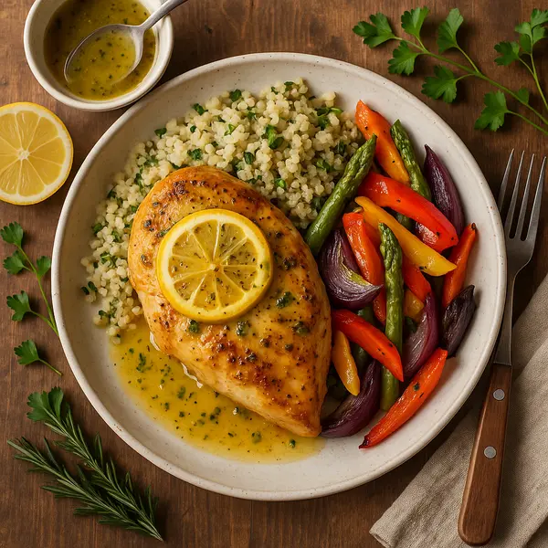 Chicken Recipe: Savory Mediterranean Lemon Chicken with Herb Quinoa and Roasted Veggies