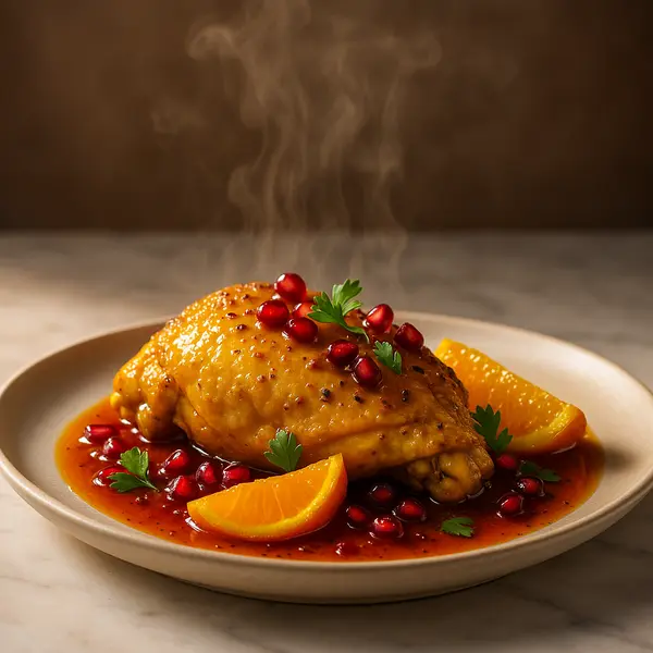 Chicken Recipe: Saffron Infused Chicken with Citrus and Pomegranate Glaze