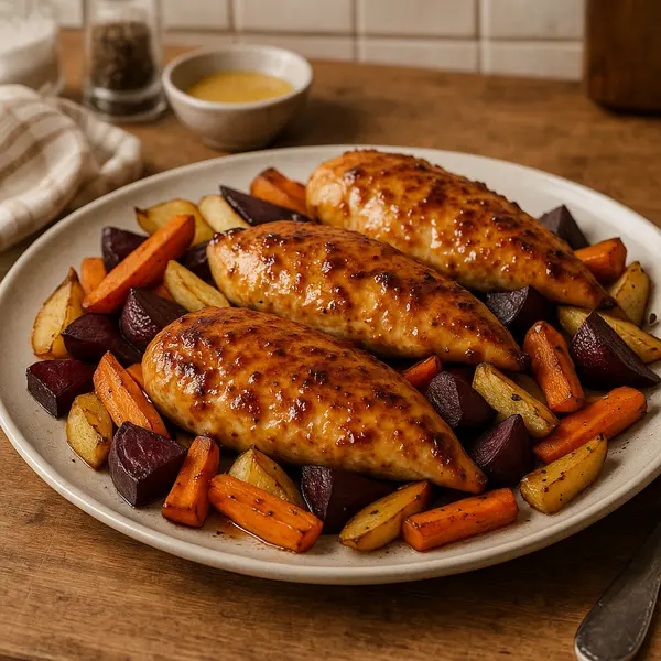 Chicken Recipe: Savory Honey-Mustard Glazed Chicken with Roasted Root Vegetables