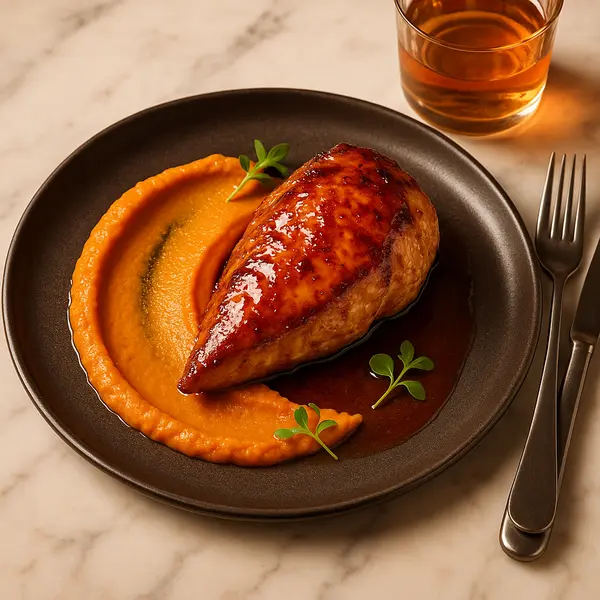Chicken Recipe: Smoky Maple Glazed Chicken with Roasted Carrot Purée